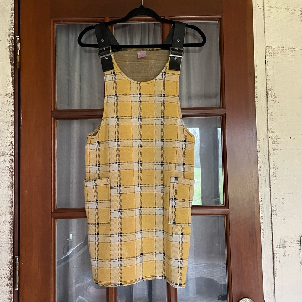 No Boundaries - Y2K Yellow Plaid Overall Dress